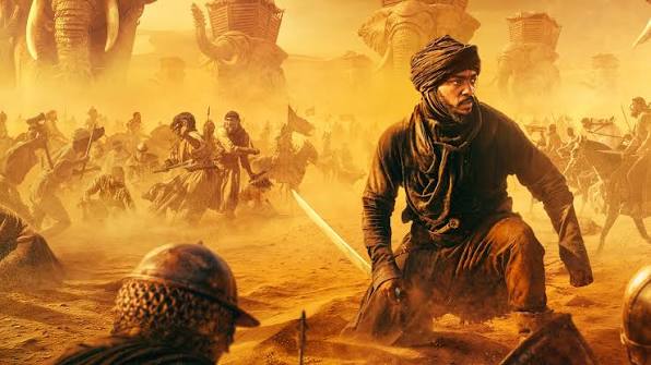 Desert Warrior movie poster with Anthony Mackie in battle