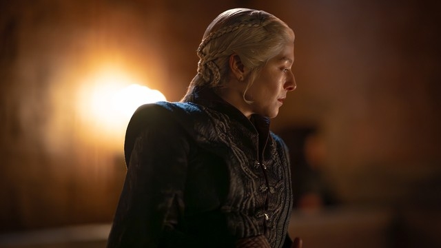 Rhaenyra Targaryen stands in profile inside Dragonstone in House of the Dragon Season 3.